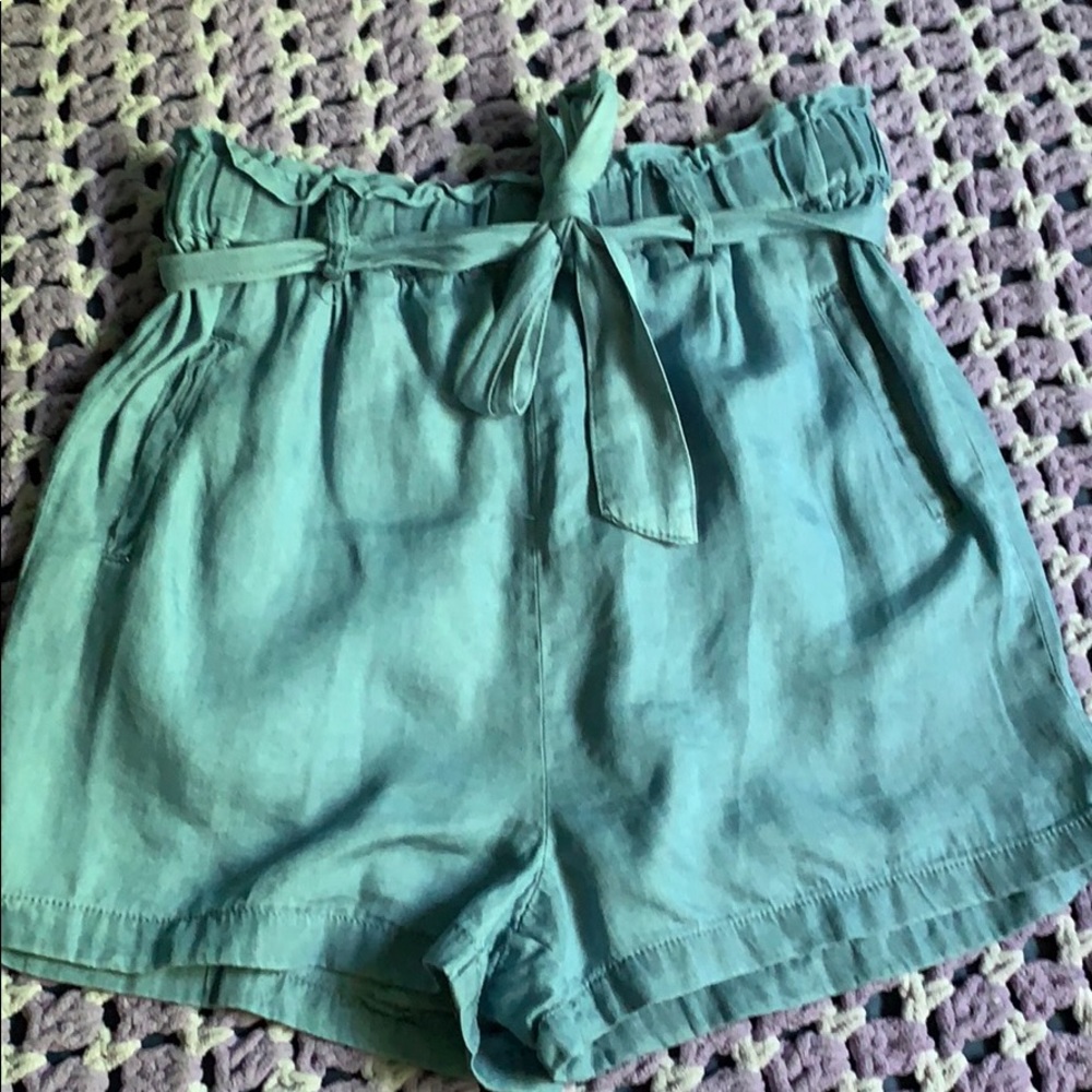 Blue paper bag shorts